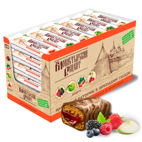 Батончик пряничный Монастырский рецепт, ТМ Монетный двор, 40 г/30 шт Батончик пряничный Монастырский рецепт, ТМ Монетный двор, 40 г/30 шт